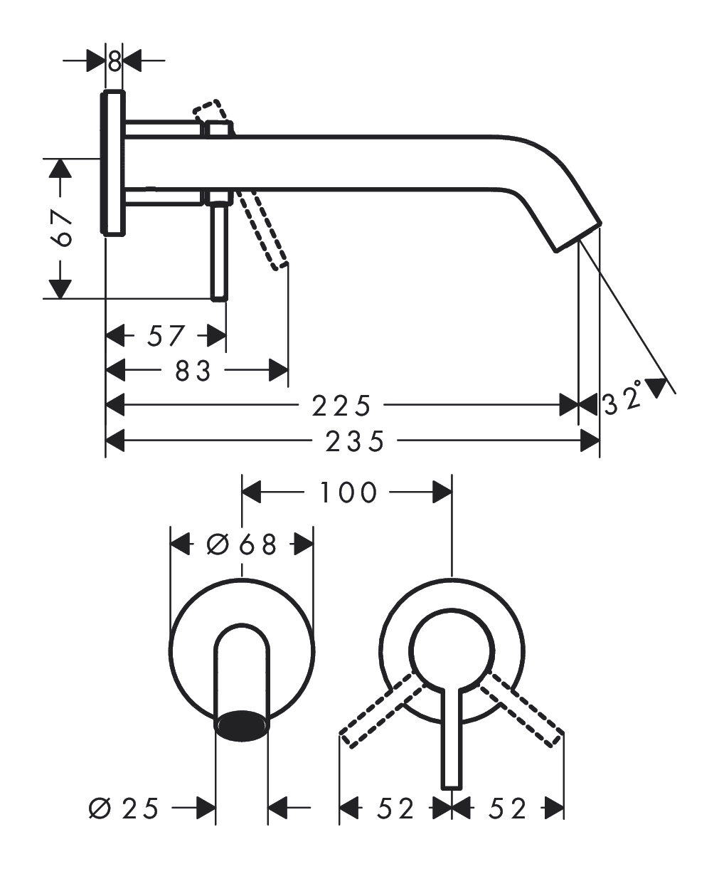 Змішувач для умивальника Hansgrohe Tecturis S 225 зі стіни, матовий чорний (73351670) Фото - 2