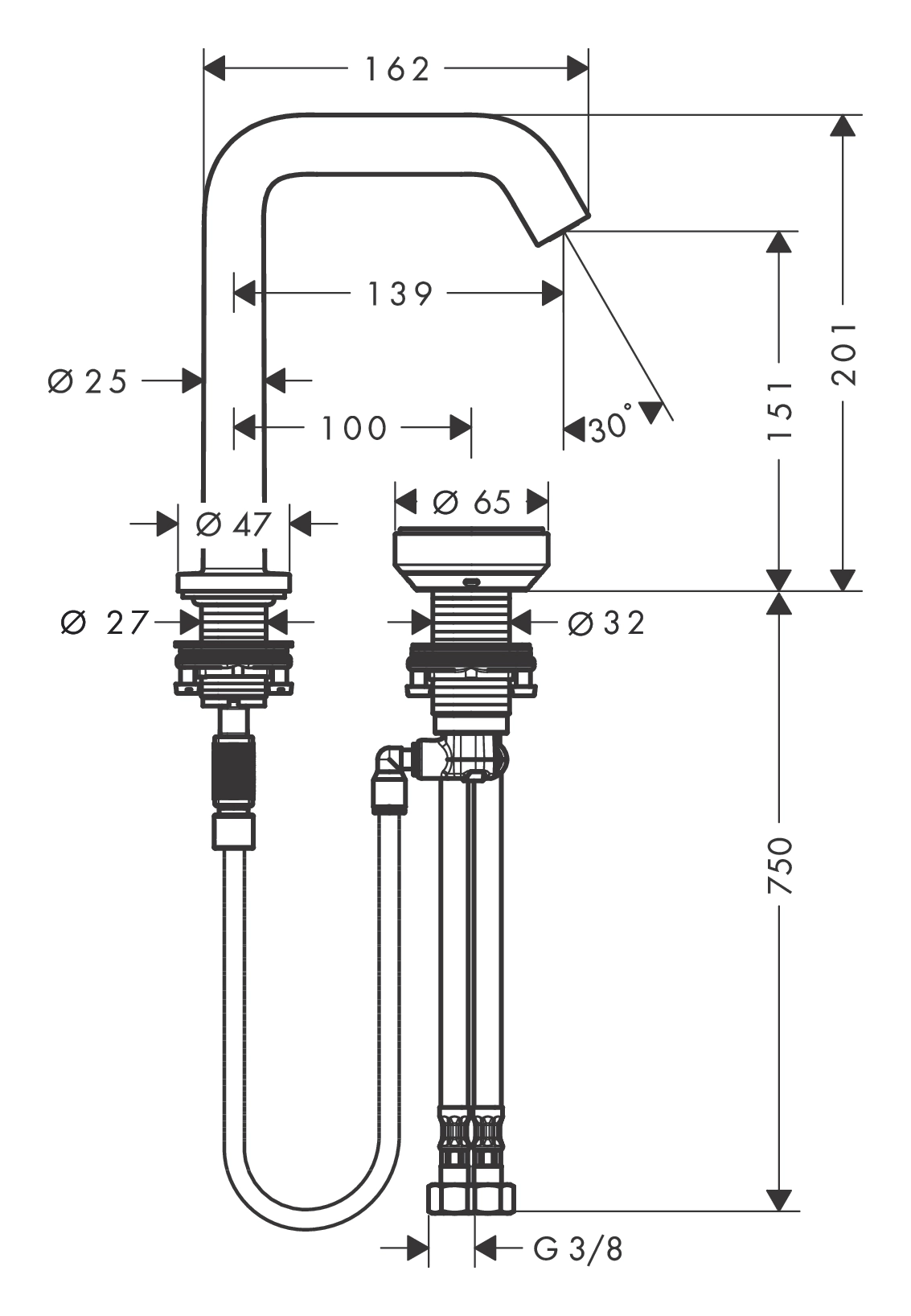 Змішувач для умивальника Hansgrohe Tecturis S 150 CoolStart на 2 отвори, бронза (73353140) Фото - 2