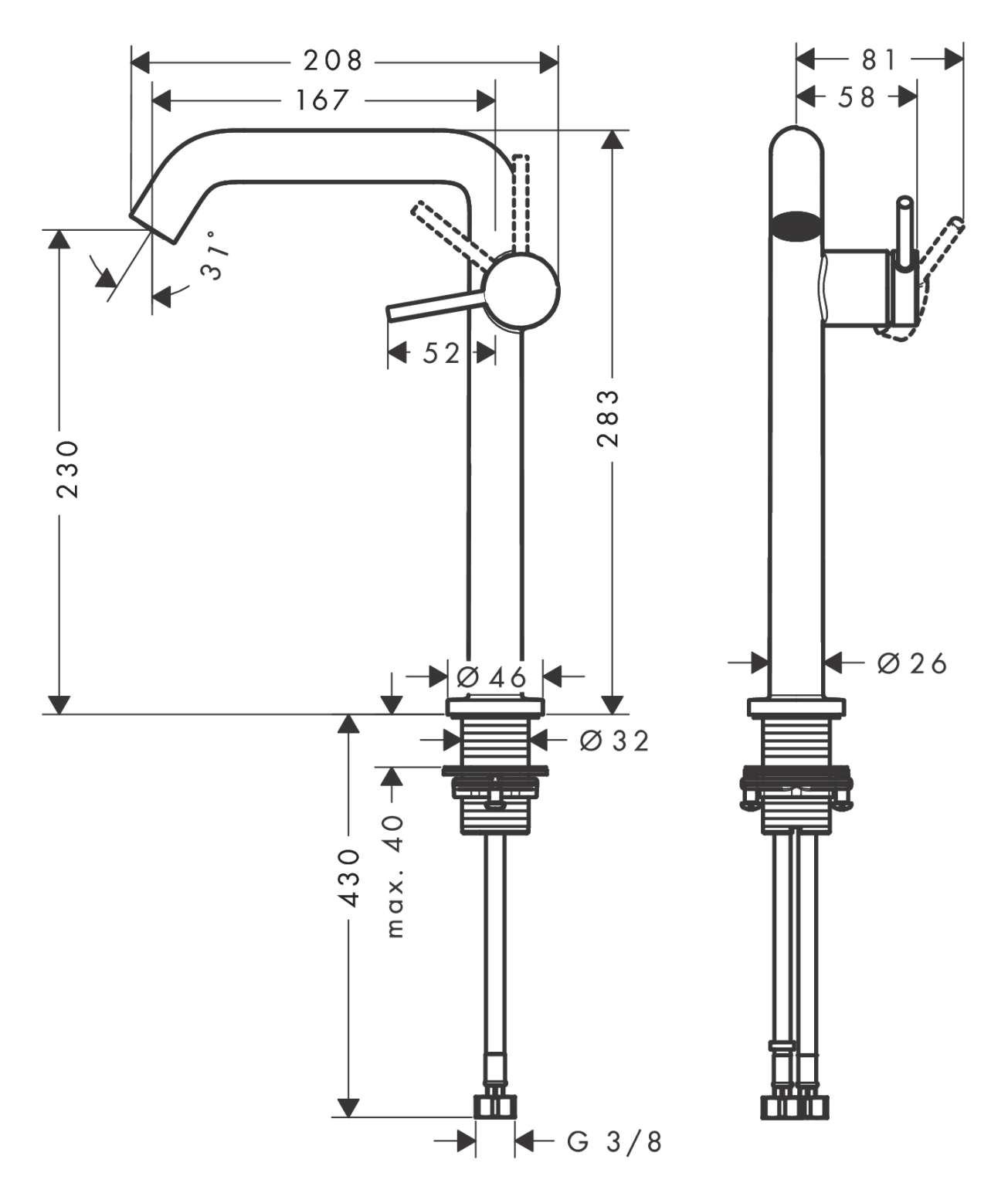 Змішувач для умивальника Hansgrohe TECTURIS S 240, одноважільний,CoolStart, push-open, чорний матовий Фото - 2