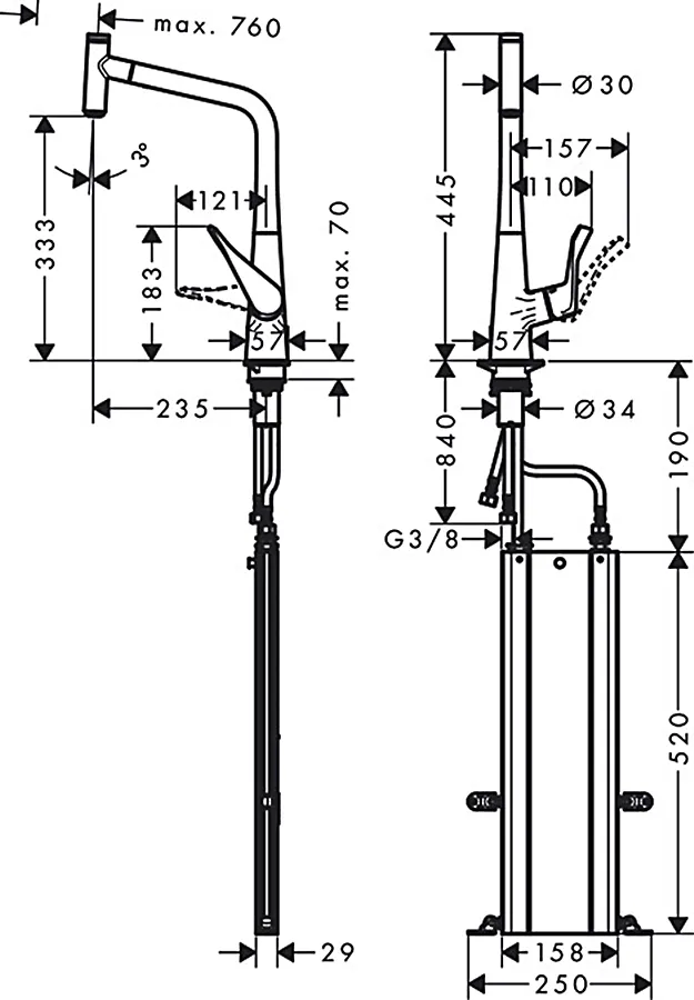 Змішувач для кухні Hansgrohe Metris Select M71 320 із висувною лійкою (73803000) Фото - 1