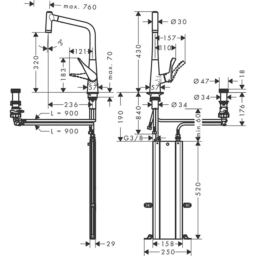 Змішувач для кухні Hansgrohe Metris Select M71 із висувною лійкою (73806000) Фото - 3