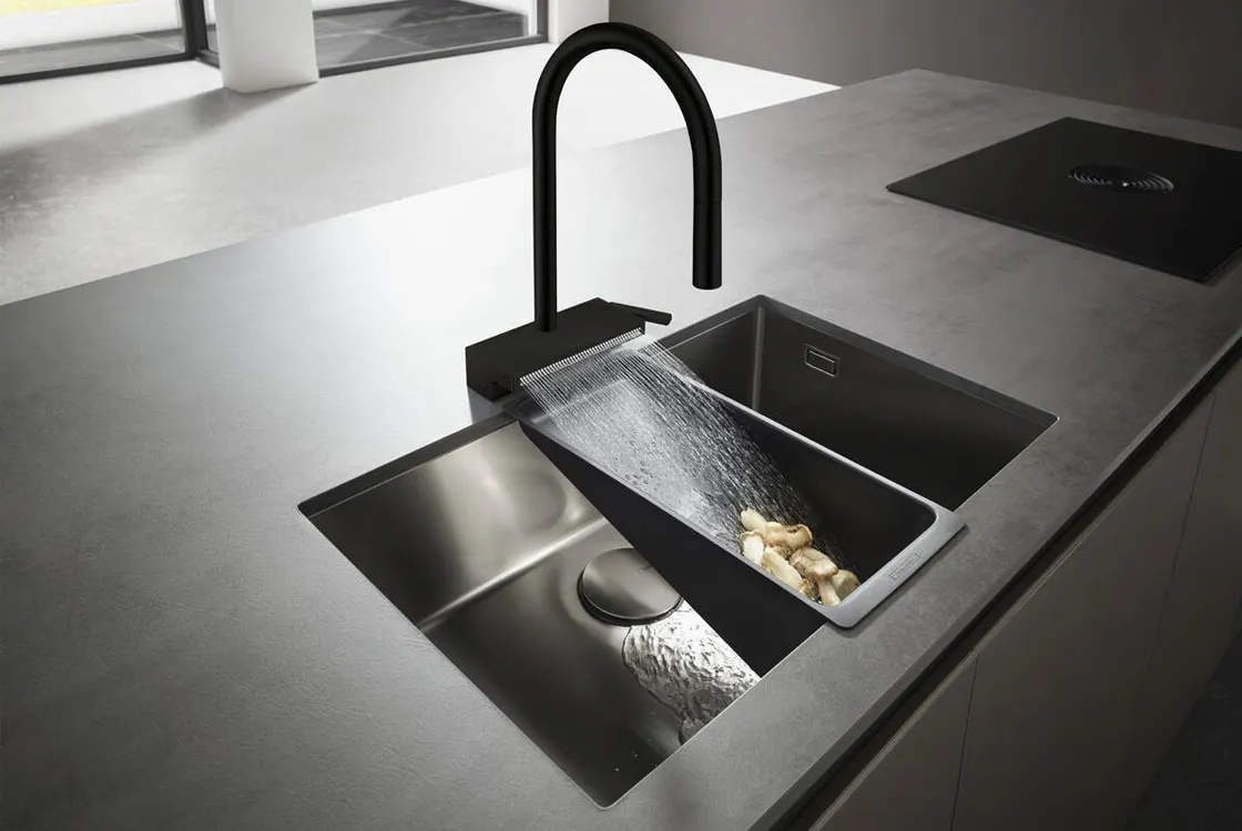 Змiшувач для кухнi Hansgrohe AQUNO SELECT M81, одноважiльний, з витяжним виливом, 3jet, sBox, чорний мат Фото - 1