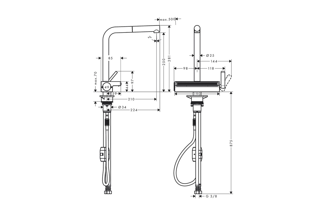 Смеситель для кухни Hansgrohe AQUNO SELECT M81i, однорычажный, с выдвижным душем, сталь Фото - 1
