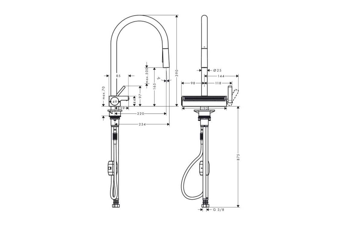 Змішувач для кухні Hansgrohe Aquno Select M81 220мм, чорний матовий (73837670) Фото - 2