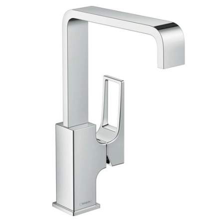 Смеситель для раковины Hansgrohe Metropol, однорычажный с донным клапаном push-open, хром, с рукояткой-петлей