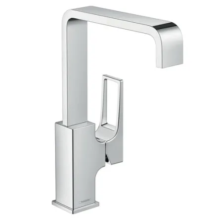 Смеситель для раковины Hansgrohe Metropol, однорычажный с донным клапаном push-open, хром, с рукояткой-петлей