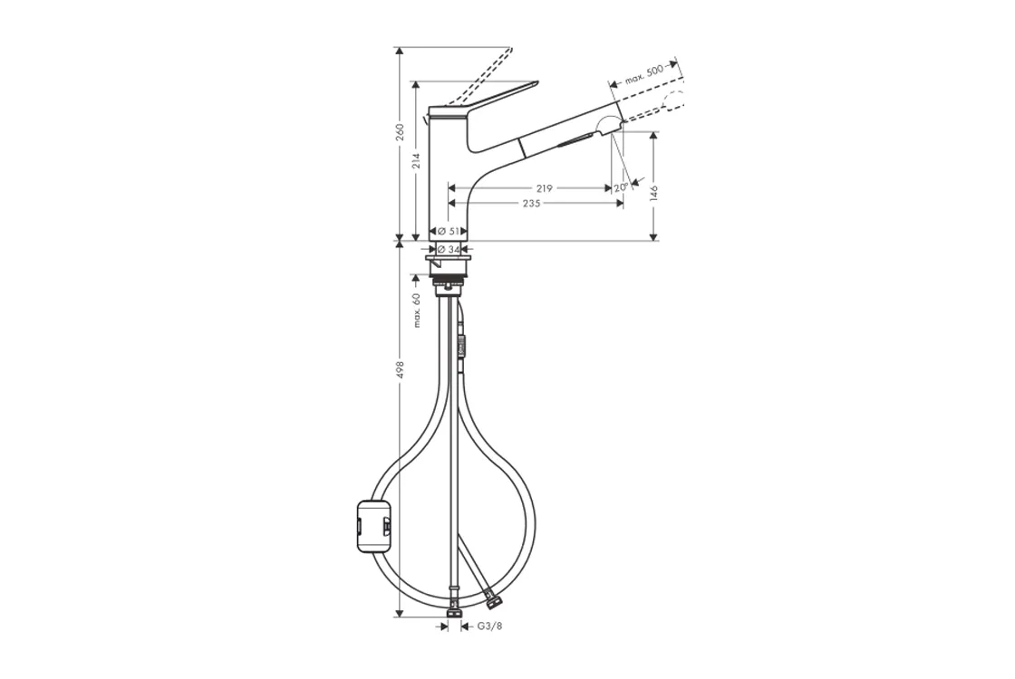 Смеситель для кухни Hansgrohe ZESIS M33 150, 1jet, ECO с выдвижным изливом, хром Фото - 3