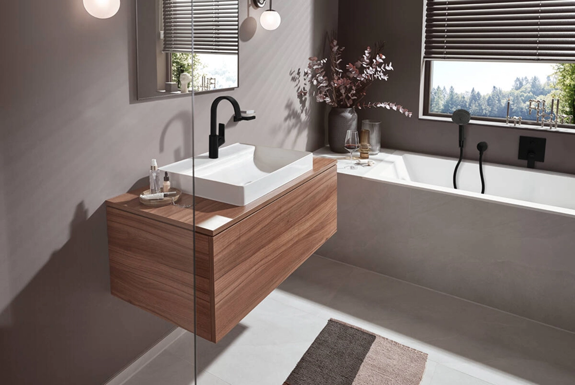 Змішувач для умивальника Hansgrohe VIVENIS, зі зливним гарнітуром, чорний матовий Фото - 1