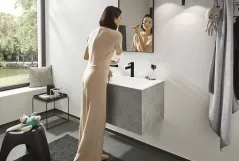 Смеситель для умывальника HansgroheFINORIS 110, однорычажный, со сливным набором, черный матовый Фото - 2