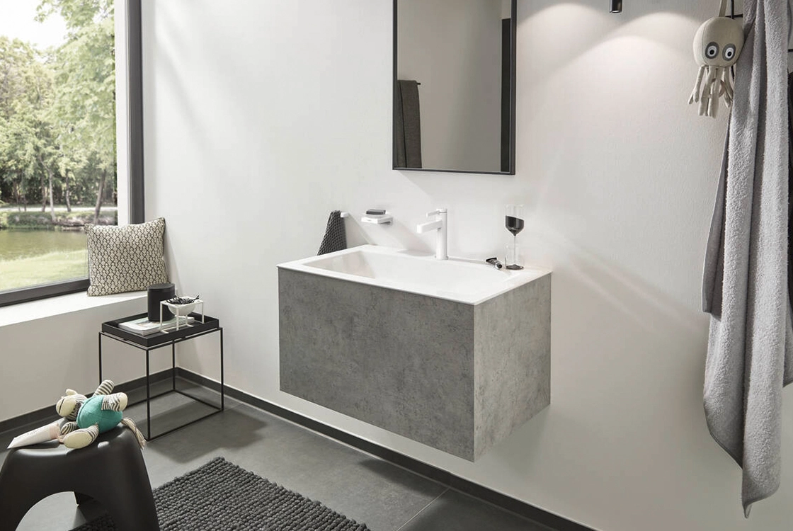 Змішувач  для умивальника Hansgrohe FINORIS 110, одноважільний, зі зливним набором, білий матовий Фото - 1