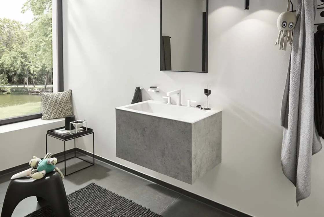 Смеситель для умывальника Hansgrohe Finoris 160 на 3 отверстия с донным клапаном Push-Open, белый матовый (76034700) Фото - 1