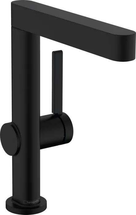 Змішувач  для умивальника Hansgrohe FINORIS 230, з поворотним виливом, зі зливним гарнітуром push-open, чорний матовий
