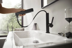 Смеситель для раковины Hansgrohe FINORIS 230 c выдвижным изливом (2 струи), черный матовый,76063670 Фото - 3