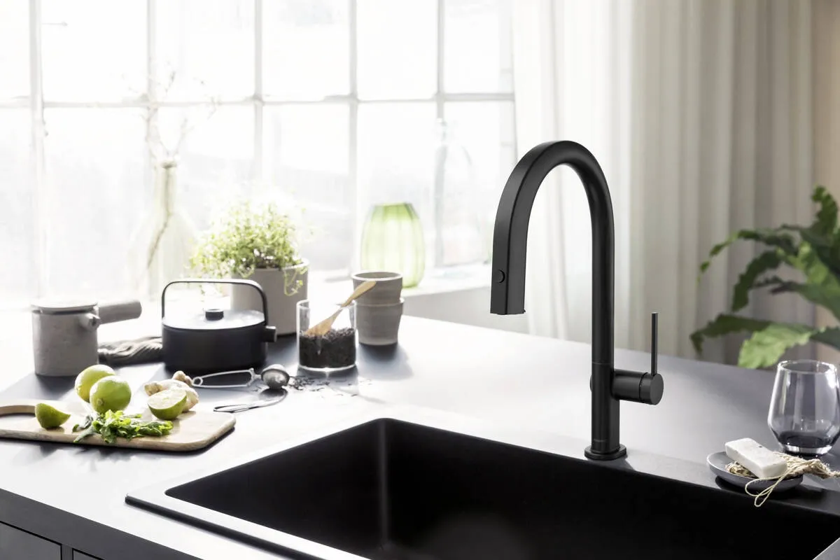 Змiшувач для кухнi Hansgrohe AQITTURA M91, з висувним виливом, 1jet, чорний матовий Фото - 1