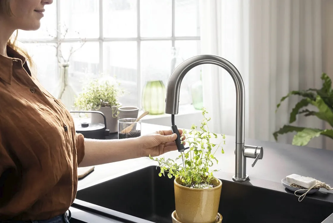 Смеситель для кухни Hansgrohe AQITTURA M91, с выдвижным изливом, 1jet, нержавеющая сталь Фото - 2