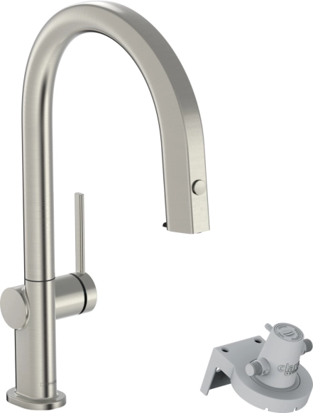 Змiшувач для кухні з системой фильтрів Hansgrohe AQITTURE, з висувним виливом 1jet, Sbox, нержавіюча сталь