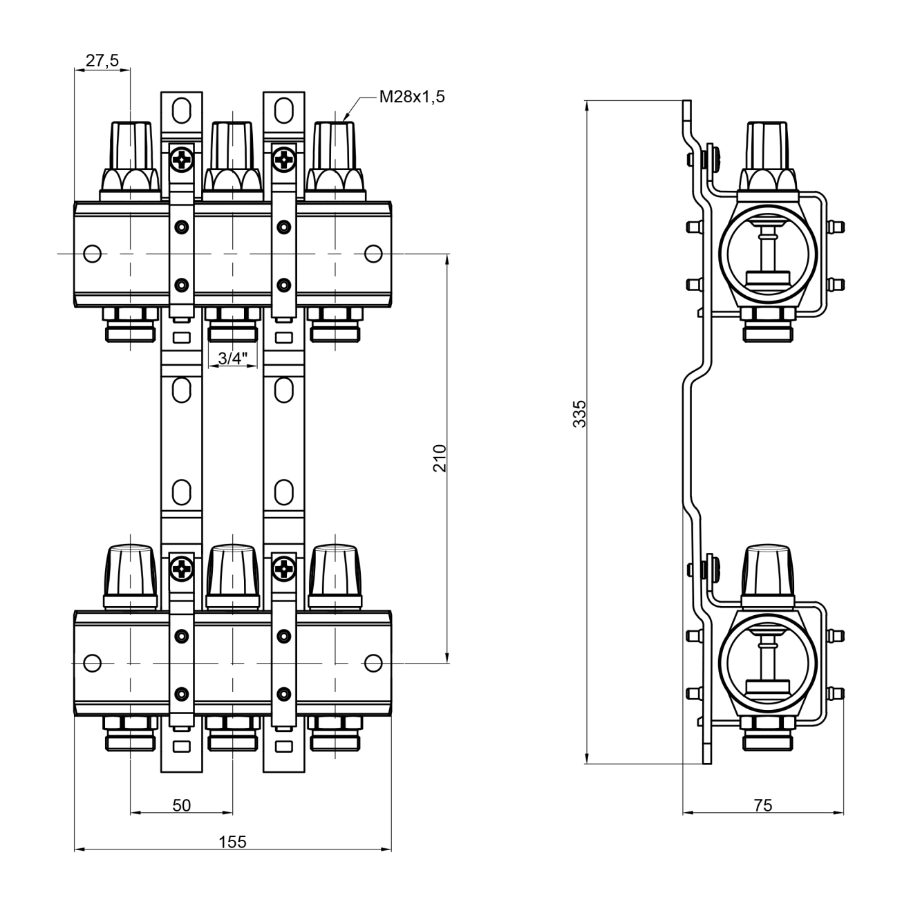 Коллектор Icma 1" 3 выхода, без расходомера №K005 Фото - 1