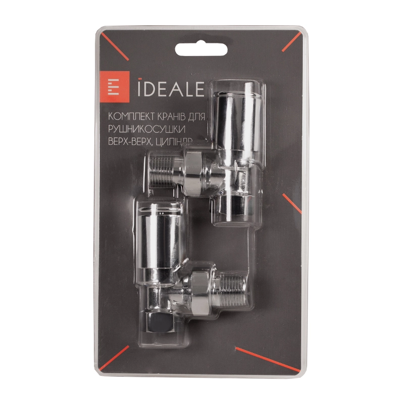 Комплект кранів для рушникосушки Ideale, хромовані, верх-верх, циліндр  Фото - 6