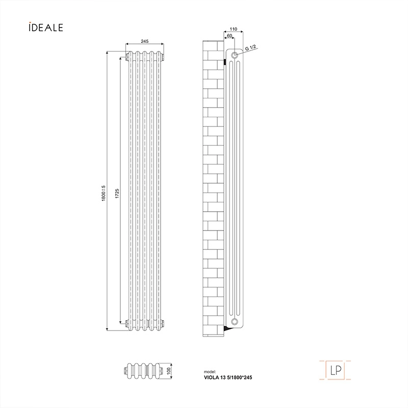 Радиатор дизайнерский IDEALE VIOLA 13 5/1800/245 (890Вт)белый мат Фото - 3