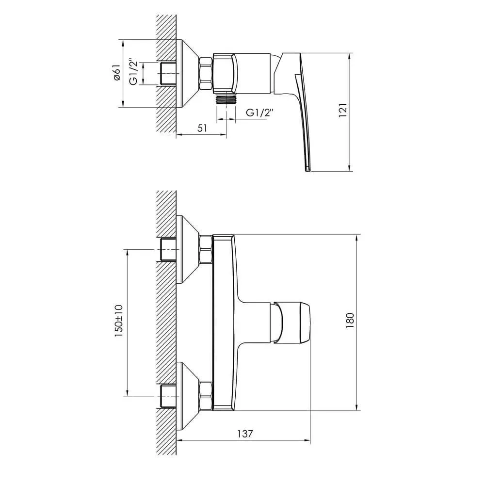 Змішувач для душу Imprese KAMPA, 35 мм, хром Фото - 1