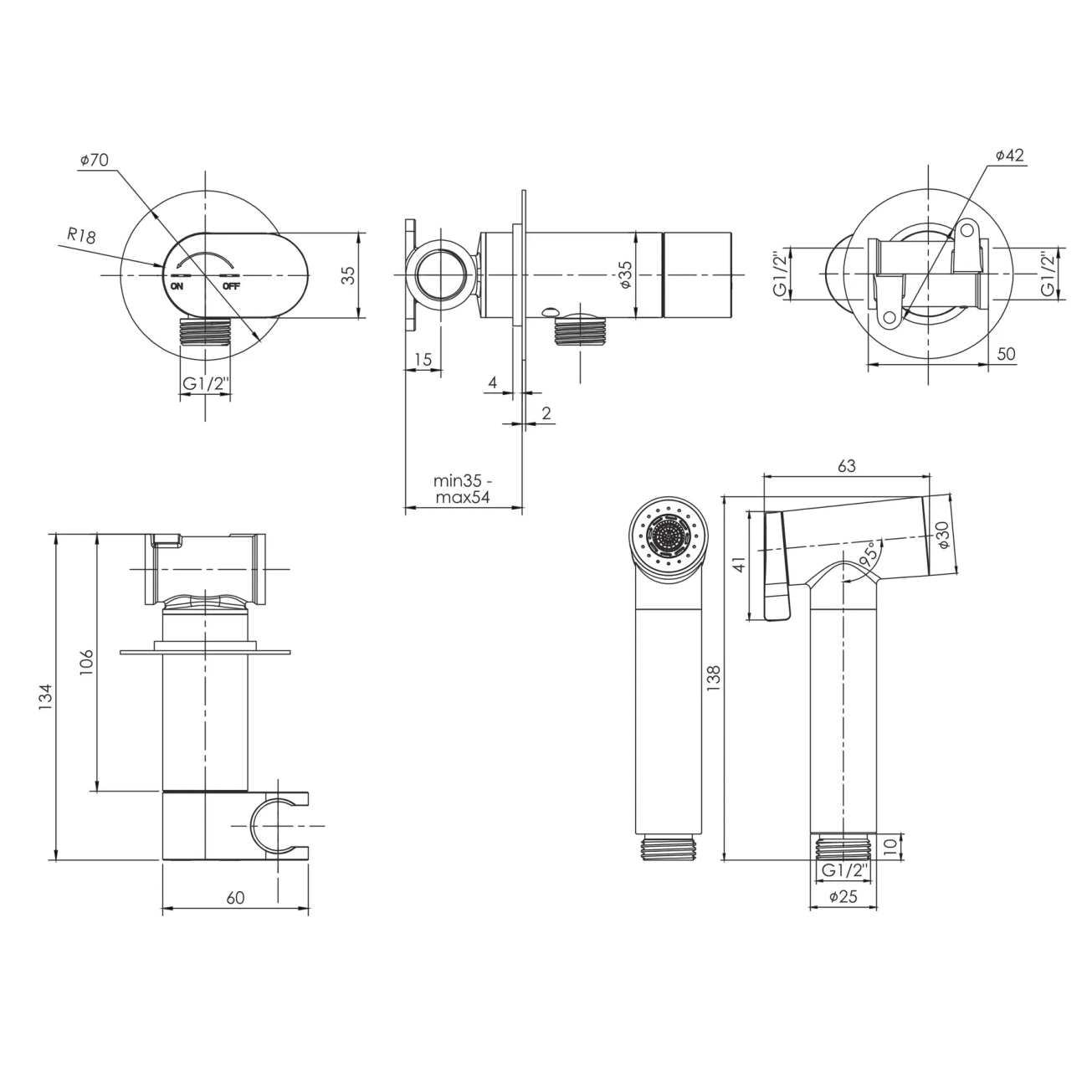 Гигиенический душ Imprese KUCERA, черный матовый (f03703410AB) Фото - 1