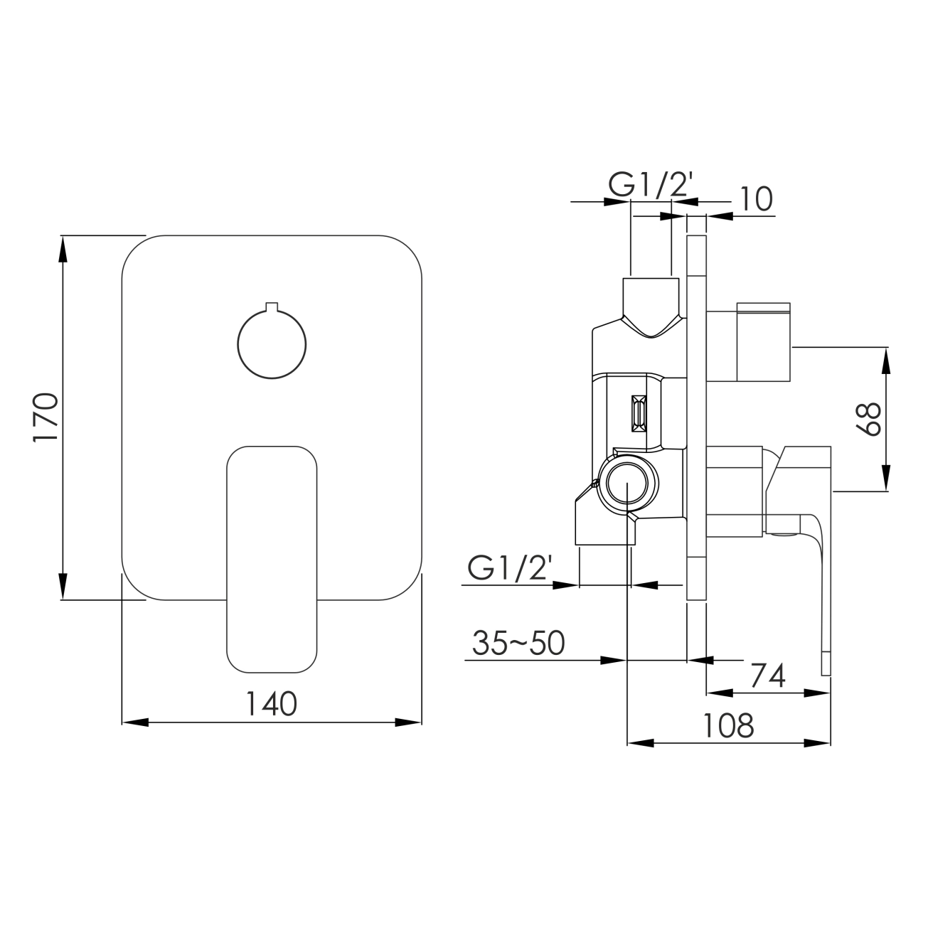 Смеситель скрытого монтажа 2 функции IMPRESE BILOVEC f04600910SQ, черный матовый Фото - 1