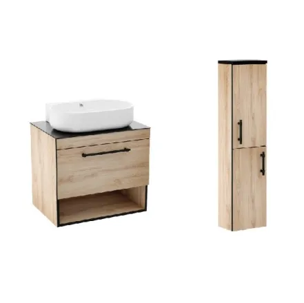 Комплект меблів IMPRESE BLACK EDGE 70 см дуб f32117OK(3) (тумба підвісна + умивальник накладний + пенал підвісний)