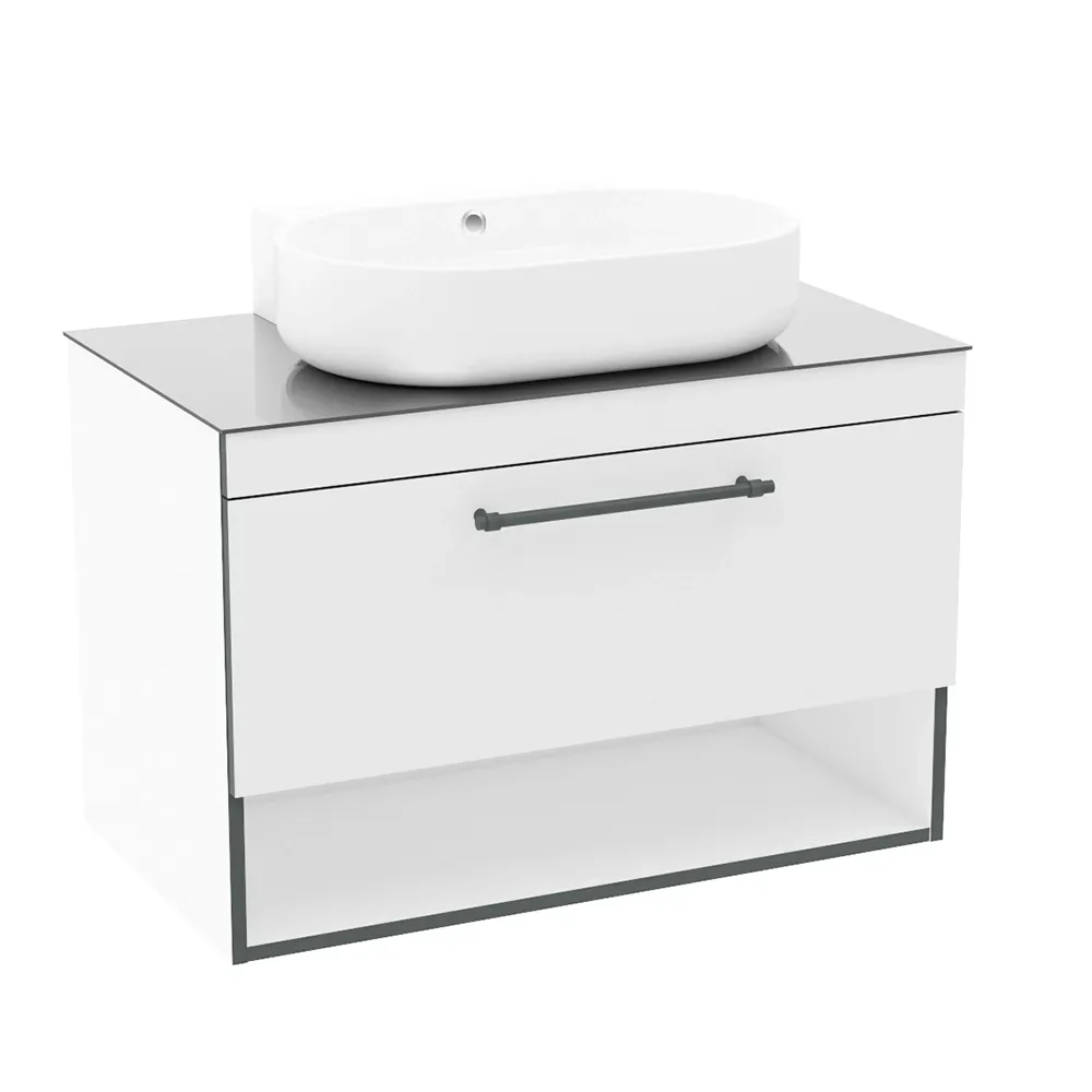 Тумба с раковиной IMPRESE BLACK EDGE F32119W (91 см, белая/черная, подвесная, умывальник i32119(2))
