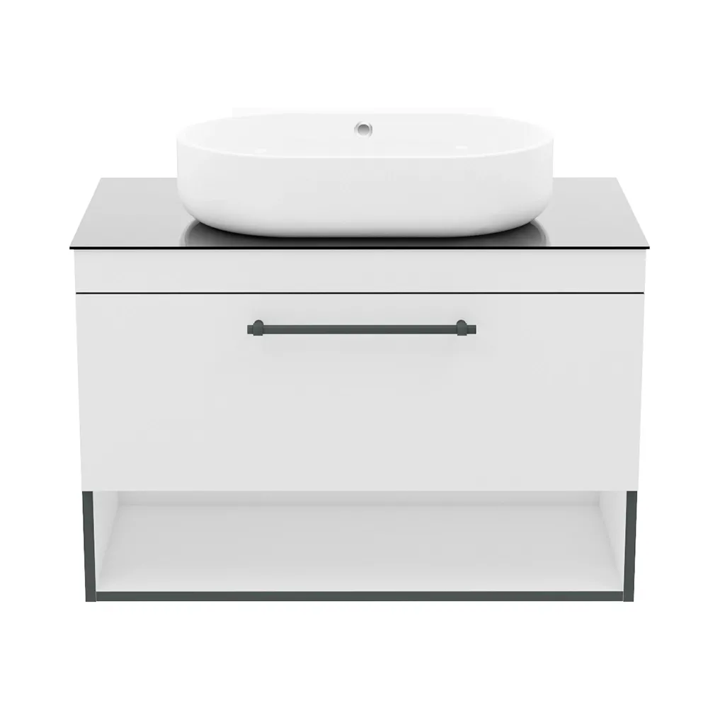 Тумба с раковиной IMPRESE BLACK EDGE F32119W (91 см, белая/черная, подвесная, умывальник i32119(2)) Фото - 2