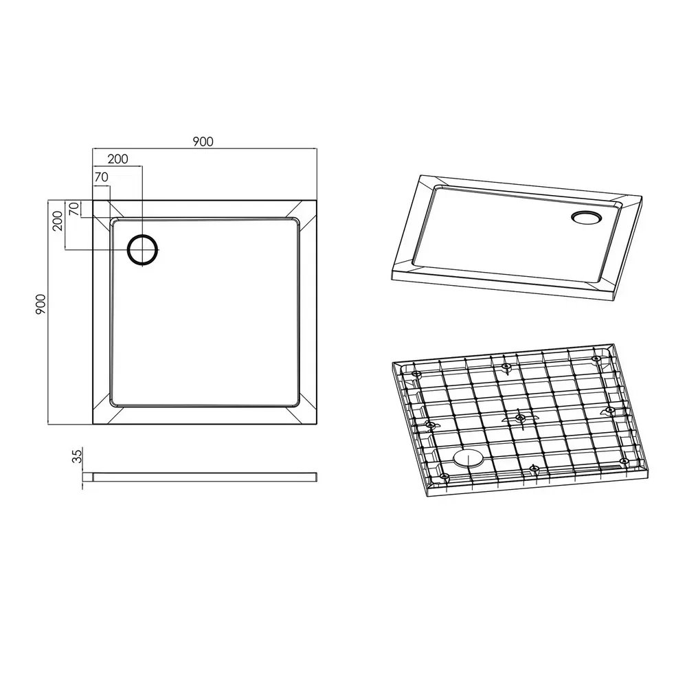 Душовий піддон акриловий квадратний Imprese ShowerPad 90*90*3,5см (SPS-9090) Фото - 1