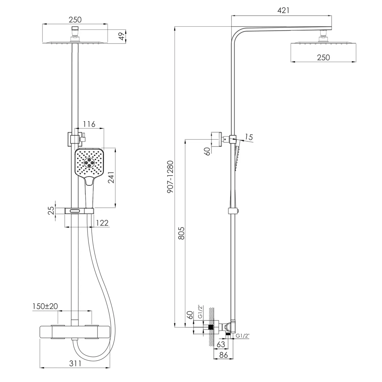 Душевая система Imprese Judit, черный матовый (t048S10810SQ) Фото - 1