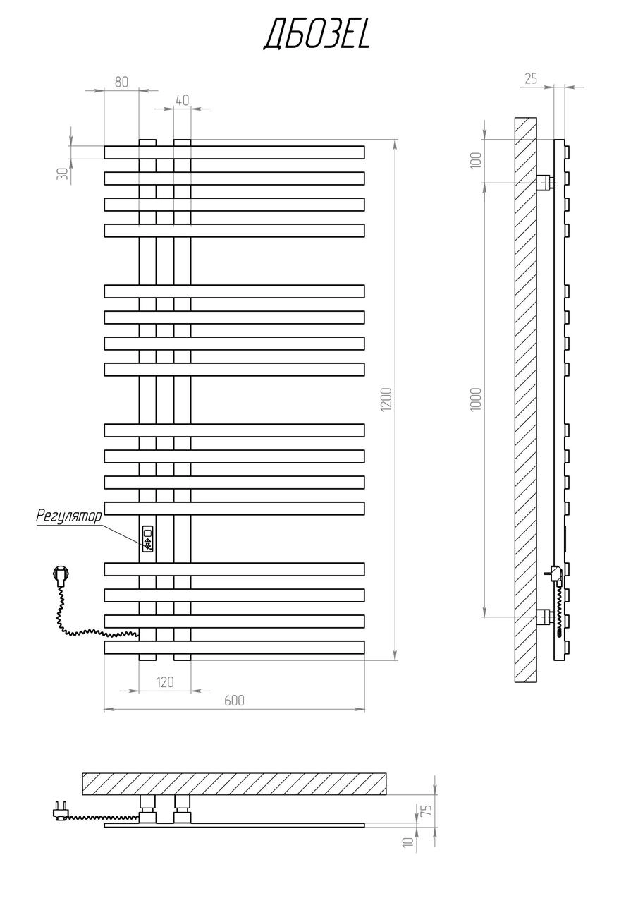 Рушникосушка електрична KOSSER Браш1200х600 EL, біла Фото - 4