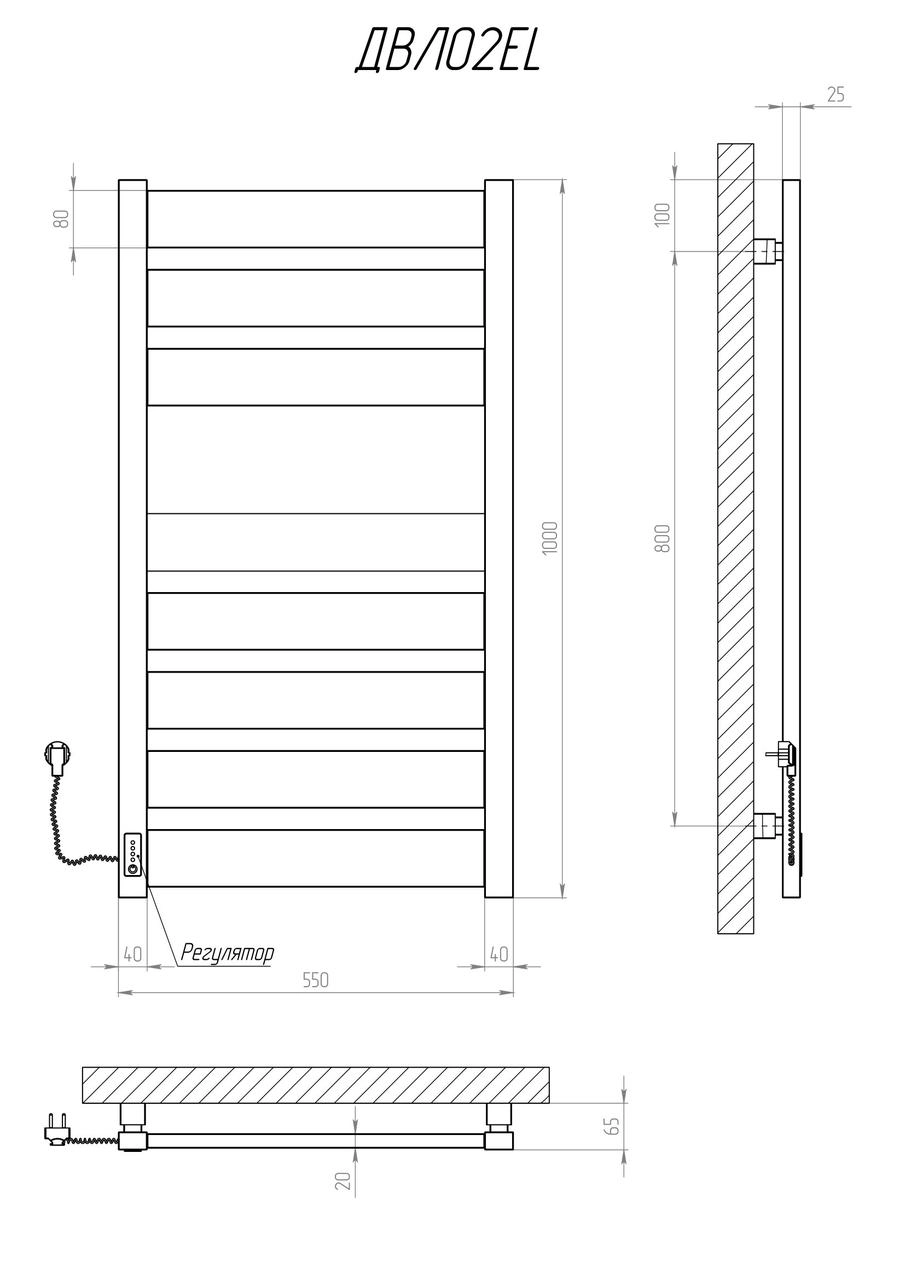 Рушникосушка електрична KOSSER Волз 1000х500 EL, чорна Фото - 4
