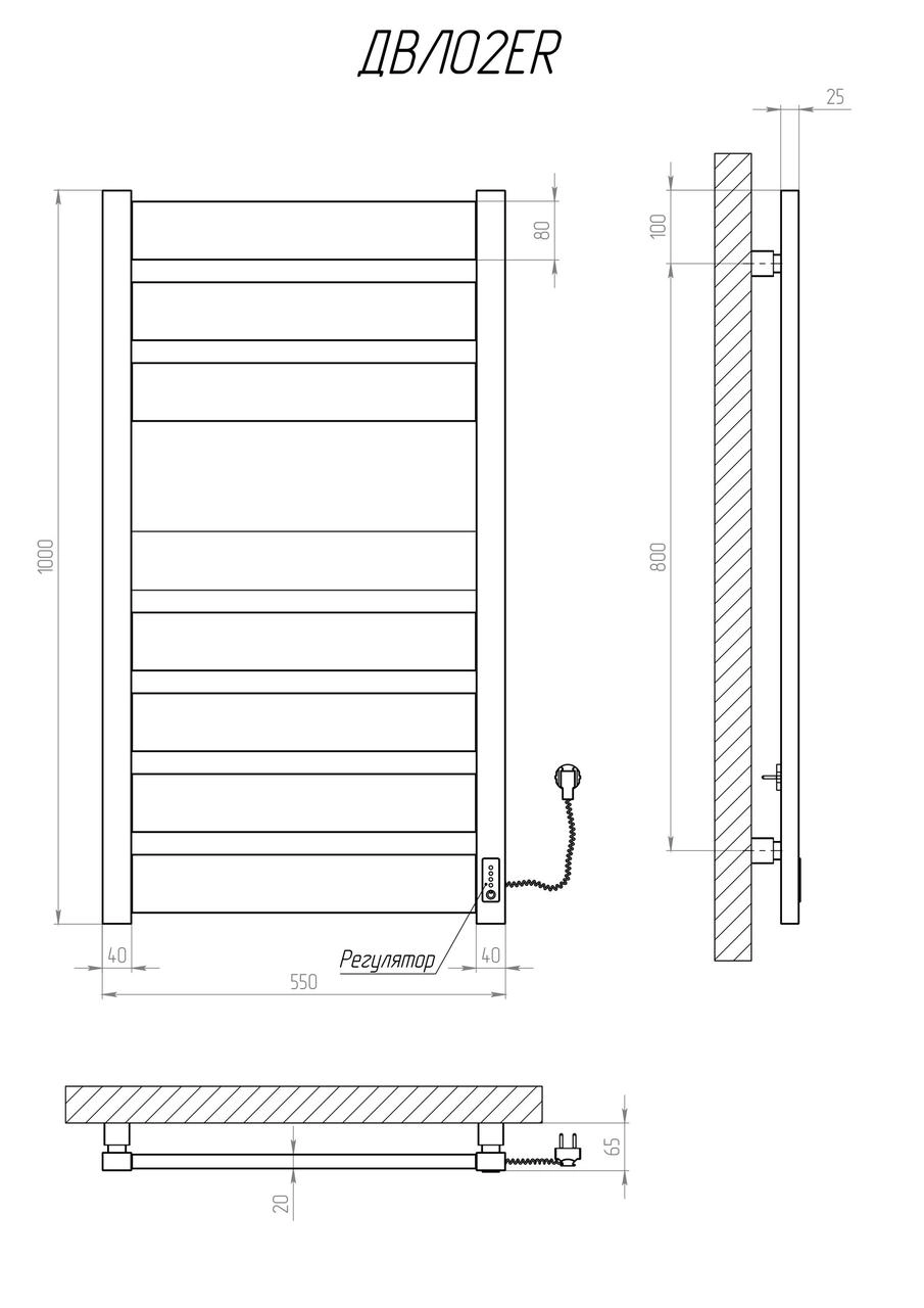 Рушникосушка електрична KOSSER Волз 1000х500 ER, чорна Фото - 4