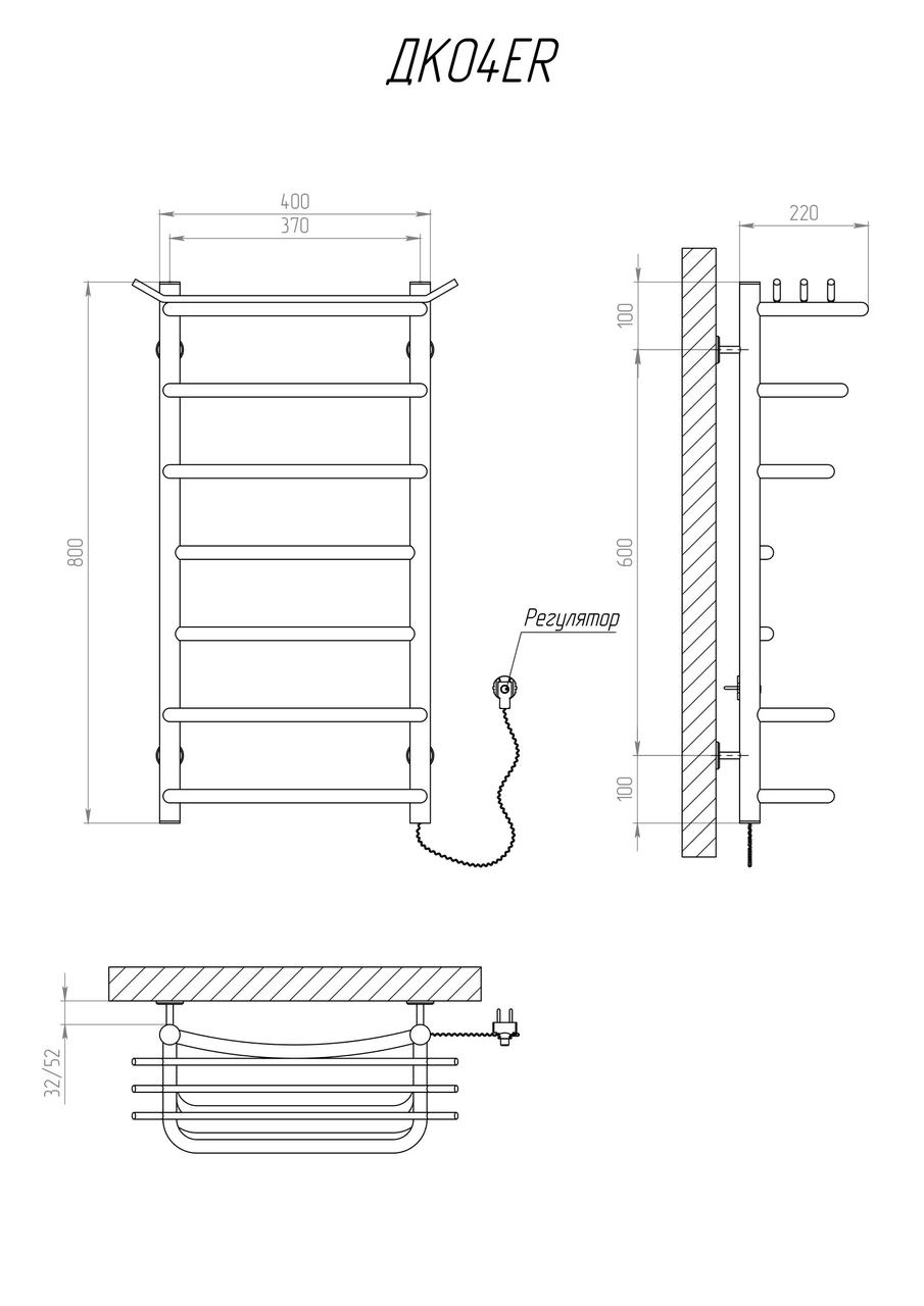 Рушникосушка електрична KOSSER Канна 800х400/7 ЕR  Фото - 4