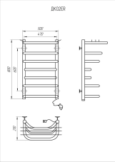 Рушникосушка електрична KOSSER Канна 800х500/7 ЕR, чорна Фото - 3