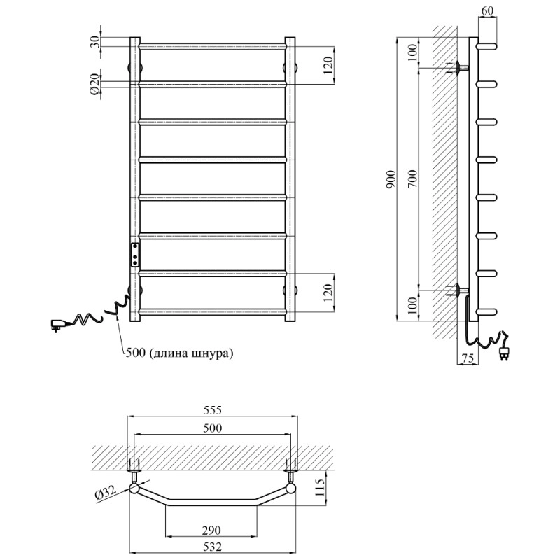 Сушарка для рушників електрична Kroner KRP Diva EL900x500-8 Фото - 4