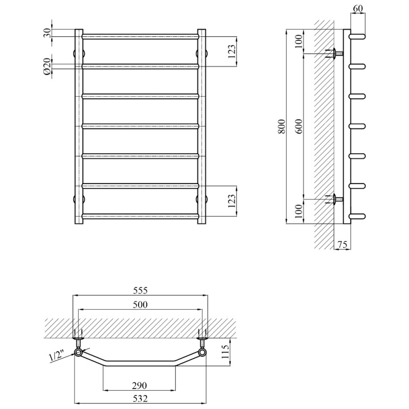 Сушарка для рушників водяна Kroner KRP Diva WT800x500-7 Фото - 4
