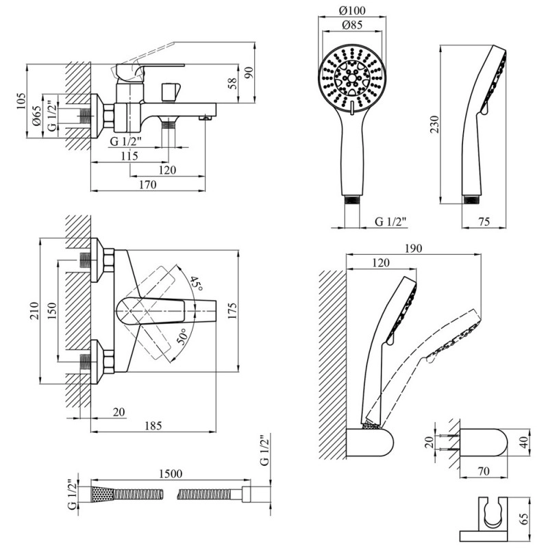 Змішувач для ванни Kroner KRP Eifel - C060 Фото - 1