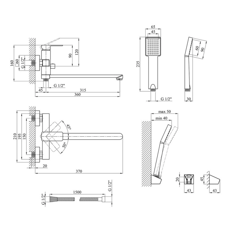 Смеситель для ванны Kroner KRM Ems - C070 Фото - 5