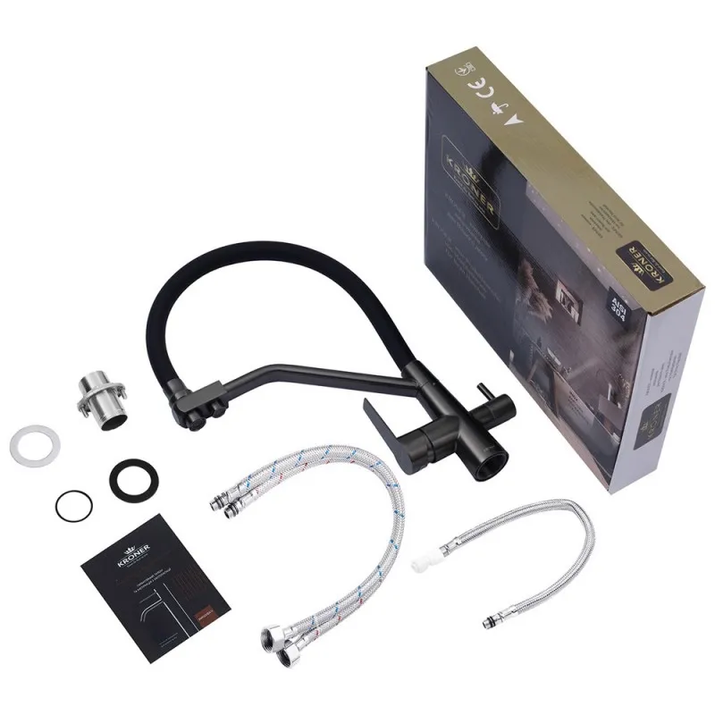 Змішувач для кухні з підключенням до фільтра Kroner KRP Edelstahl Klassisch - PVD03817BLK Фото - 1