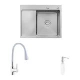 Комплект кухонна мийка Kroner Gebürstet-6350RHM + змішувач Küche-C031GRA + дозатор Spender-016