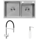 Комплект кухонная мойка Kroner Gebürstet-7843ZHM + смеситель Edelstahl Klassisch-ESG03815BLK + дозатор Spender-016