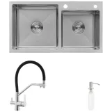 Комплект кухонная мойка Kroner Gebürstet-7843ZHM + смеситель Edelstahl Klassisch-ESG03817BLK + дозатор Spender-016
