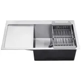 Комплект кухонная мойка Kroner Gebürstet-7849RHM + смеситель Edelstahl Klassisch-ESG03815BLK+ дозатор Spender-016 Фото - 5