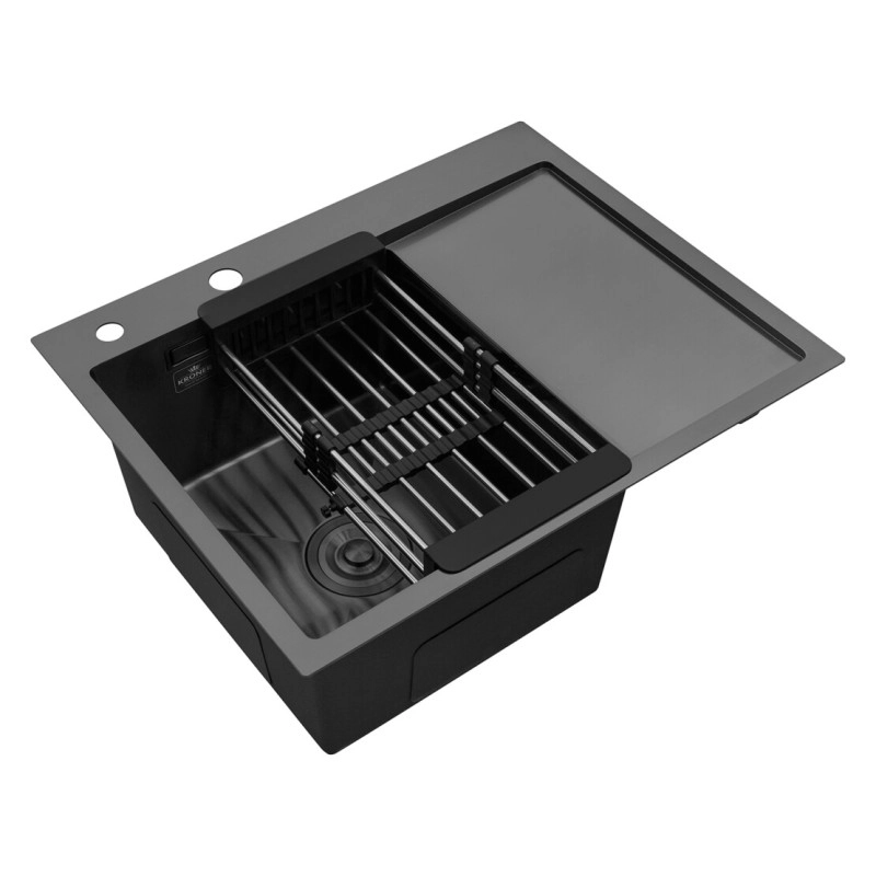 Кухонна мийка Kroner KRP Schwarze - 6350HM PVD (3.0/1.0 мм) Фото - 3