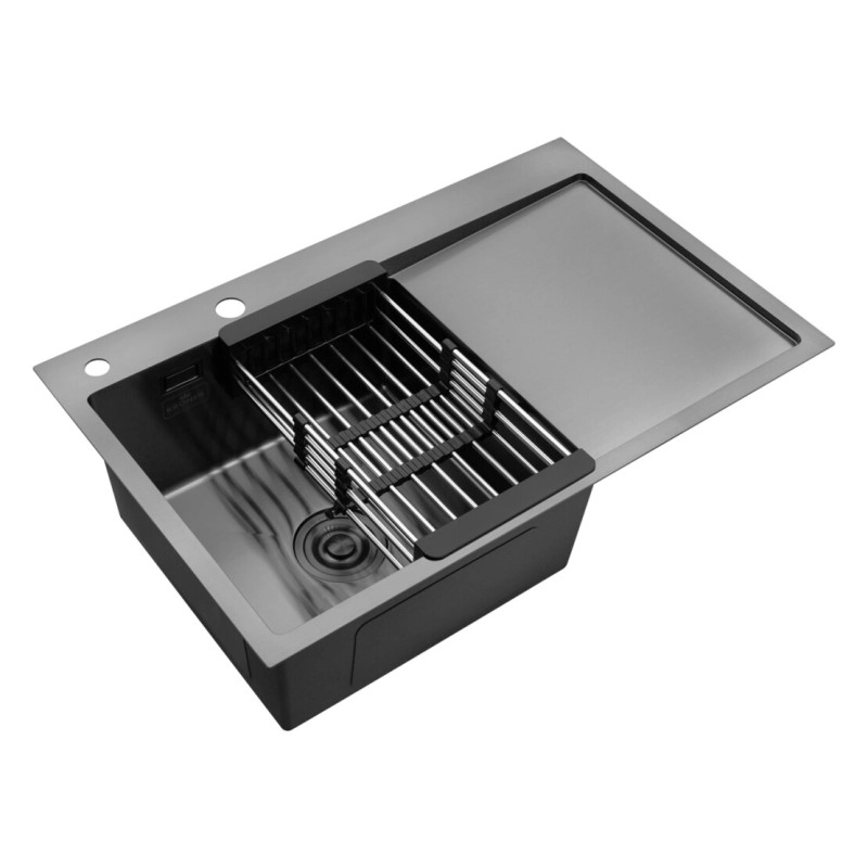 Кухонная мойка Kroner KRP Schwarze - 7849LHM PVD (3.0/1.0 мм) Фото - 3