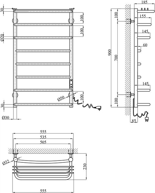 Сушарка для рушників електрична Kroner KRP Stern ER900x500-8 Фото - 5