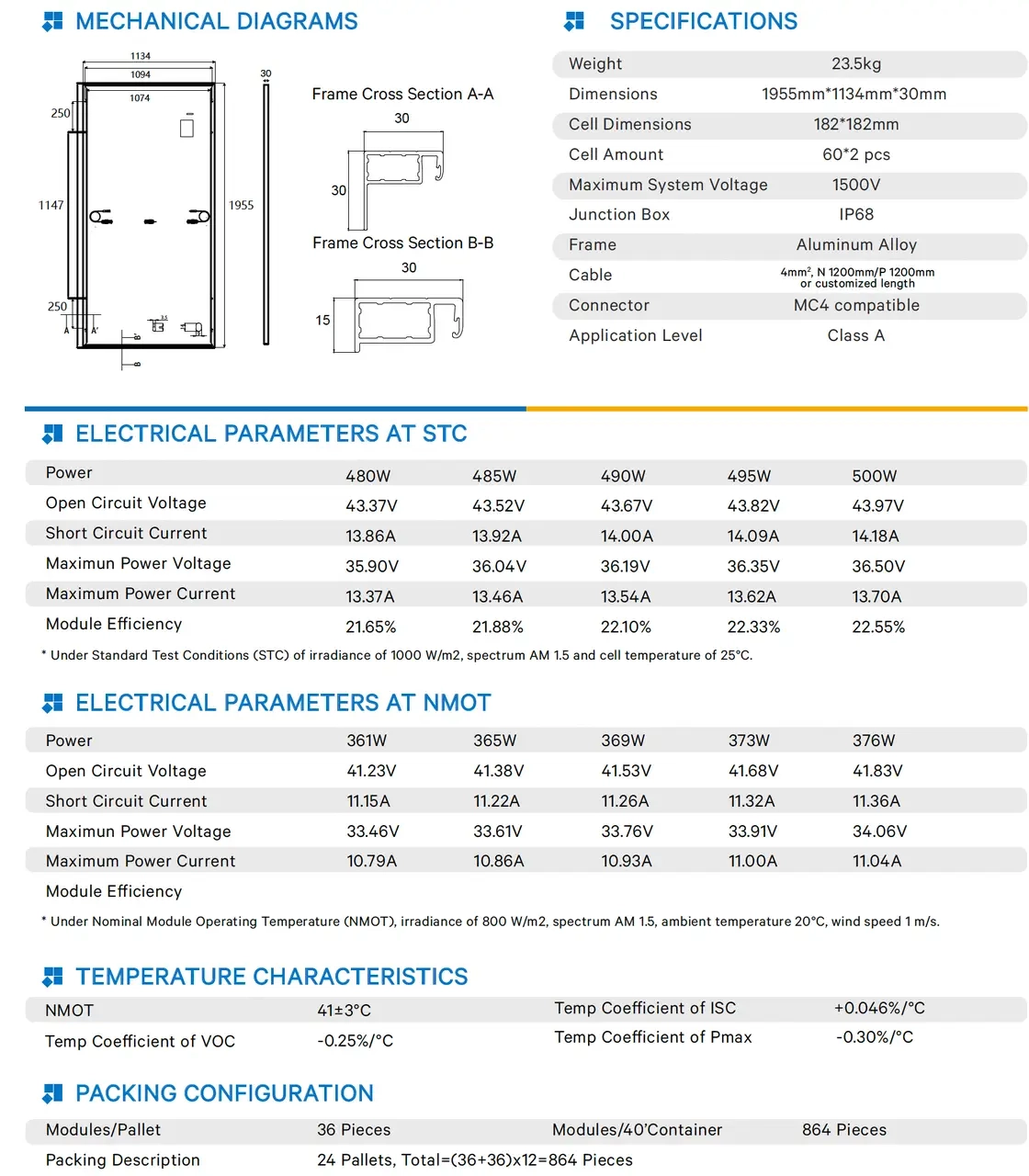 Сонячна панель Leapton Solar (LP182M60-NH-490W/BF) Фото - 1