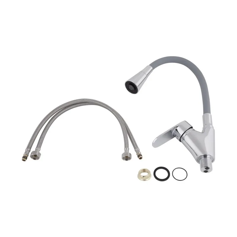 Змішувач для кухні Lidz Tani 007F3 з гнучким виливом Chrome/Grey (SD00037970) Фото - 1